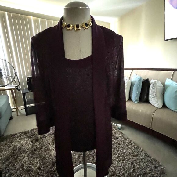 R & M Richards Women's Purple Metallic Open Front Jacket Plus Size 20W Wedding - Picture 1 of 14